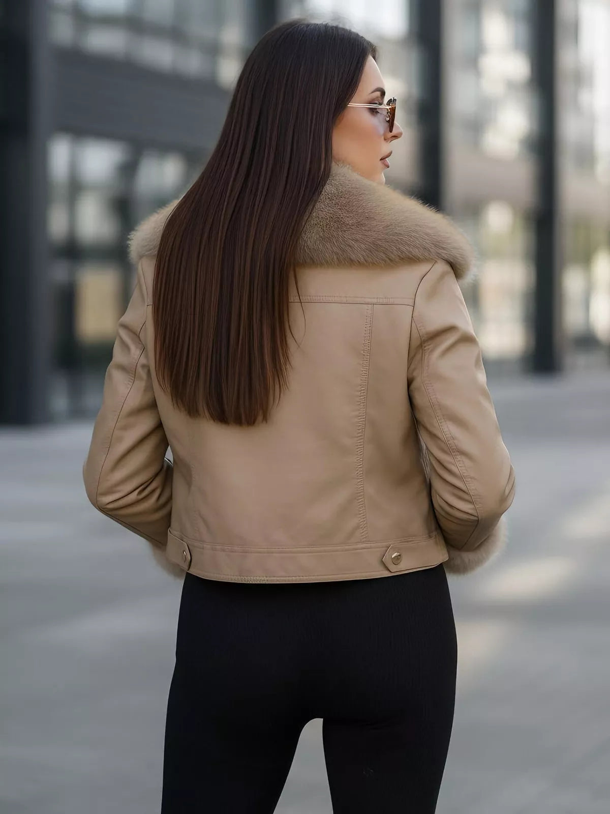 Moteriška rusva odinė striukė su kailiuku Portal